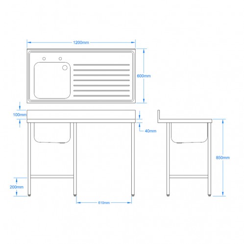1200 x 600mm Sink - with void 1200 x 600mm Sink - with void
