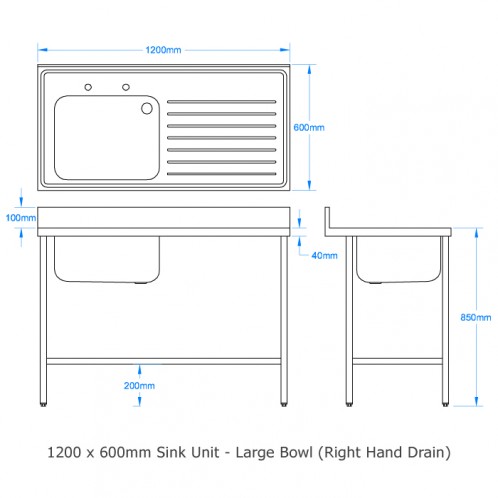 1200x 600mm Sink (Large Bowl)