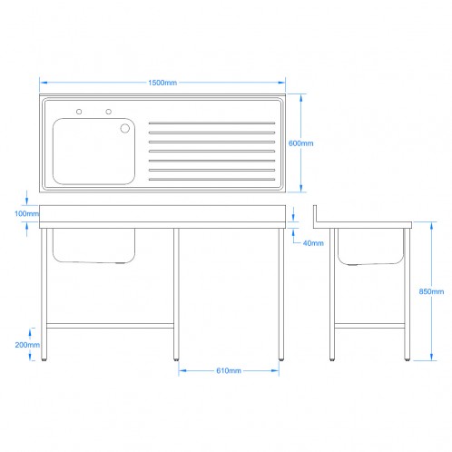 1500 x 600mm Sink - with void 1500 x 600mm Sink - with void