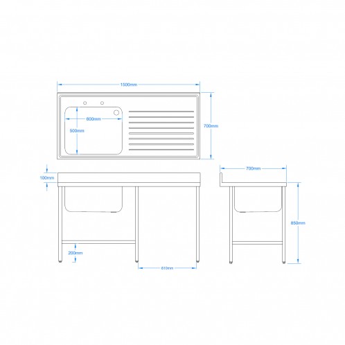 1500 x 700mm Sink - with void