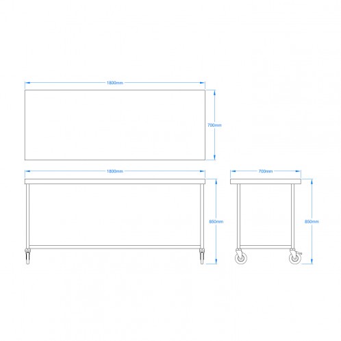 1800 x 700mm Mobile Stainless Steel Table 1800 x 700mm Mobile Stainless Steel Table