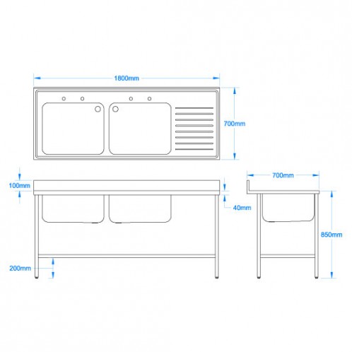 1800 x 700mm Sink (Large Bowl)