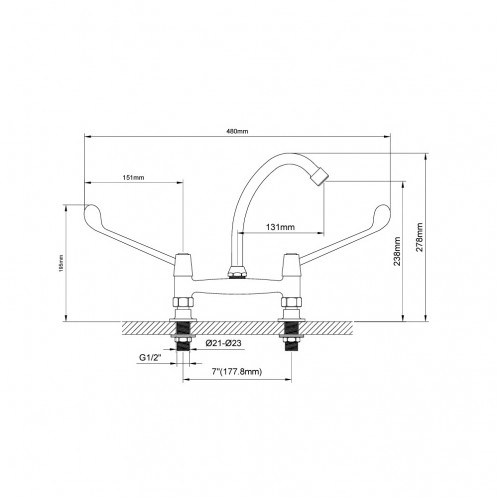 Deck Mixer Tap With 6" Levers Deck Mixer Tap With 6" Levers