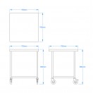 700 x 700mm Mobile Stainless Steel Table