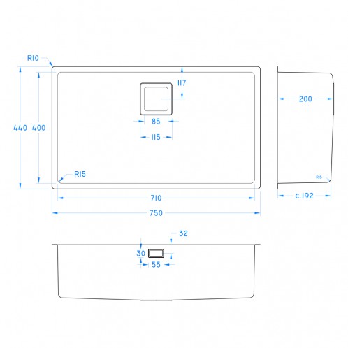 Undermount Sink Bowl 710 x 400 x 200 Undermount Sink Bowl 710 x 400 x 200