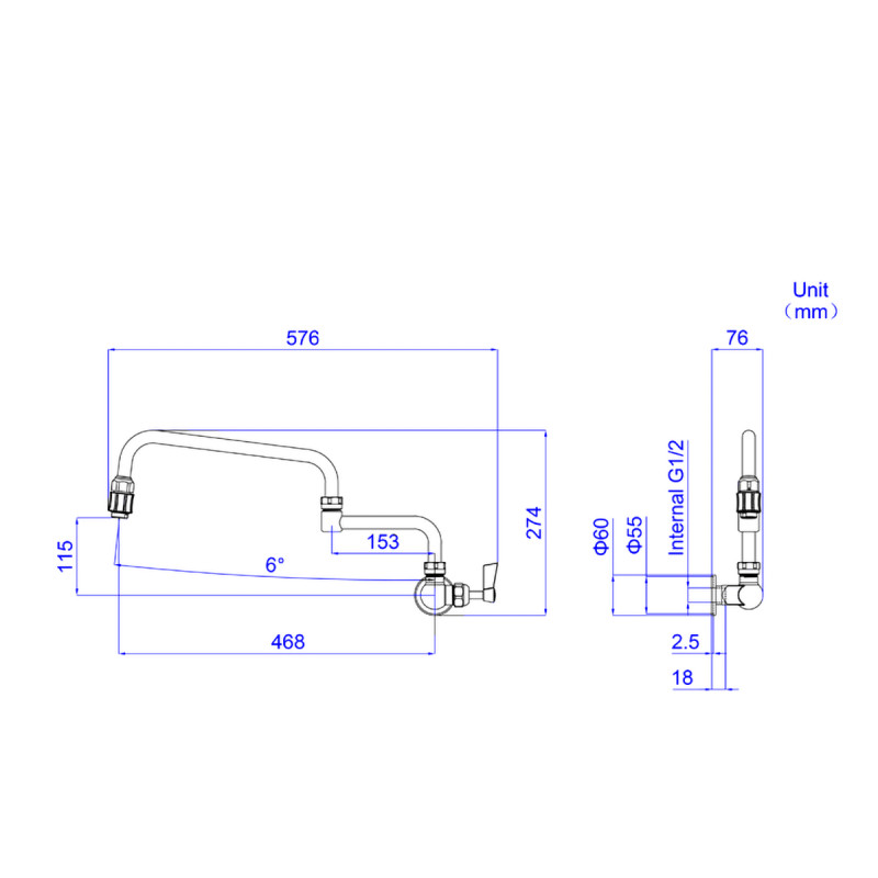 Wall Mount Hinged Pot Filler Tap - Stainless Steel