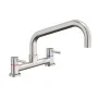 Stainless Steel Twin Lever Deck Mounted Mixer Tap with Swan Neck Spout - 200mm Centres