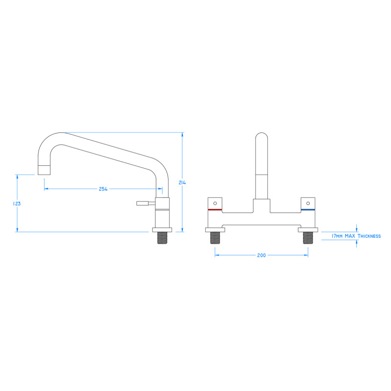Stainless Steel Twin Lever Deck Mounted Mixer Tap with Swan Neck Spout