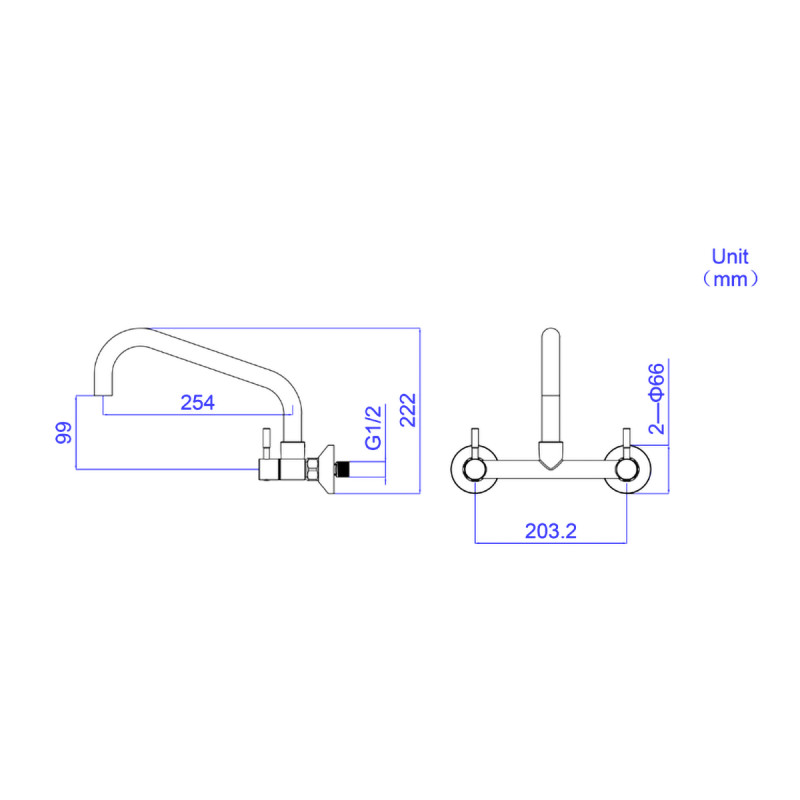Wall Mount Kitchen Sink Mixer - Stainless Steel