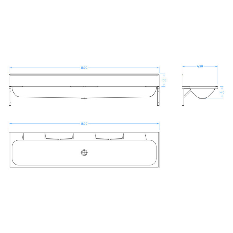 1800mm Wash Trough With Splashback