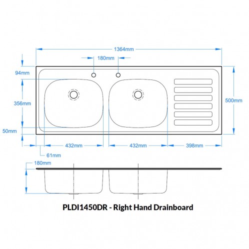 Double Bowl Inset Sink Top 1364 x 500mm Double Bowl Inset Sink Top 1364 x 500mm