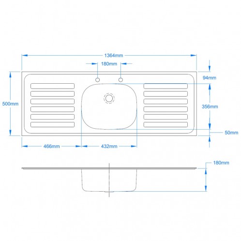 Double Drain Inset Sink Top 1364 x 500mm Double Drain Inset Sink Top 1364 x 500mm