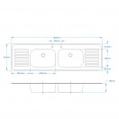 Double Bowl Double Drain Inset Sink Top 1828 x 533mm