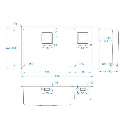 Undermount Sink Bowl Double Bowl