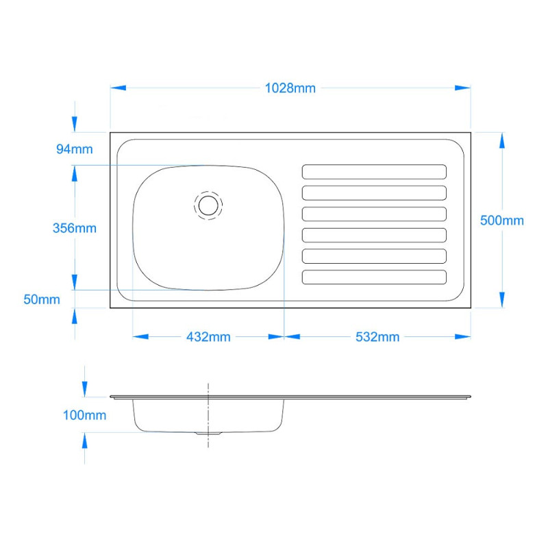 Wheelchair Accessible Inset Sink Top 1028 x 500mm