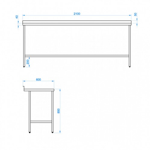 Stainless Steel Catering Prep Table - 2100 x 600mm