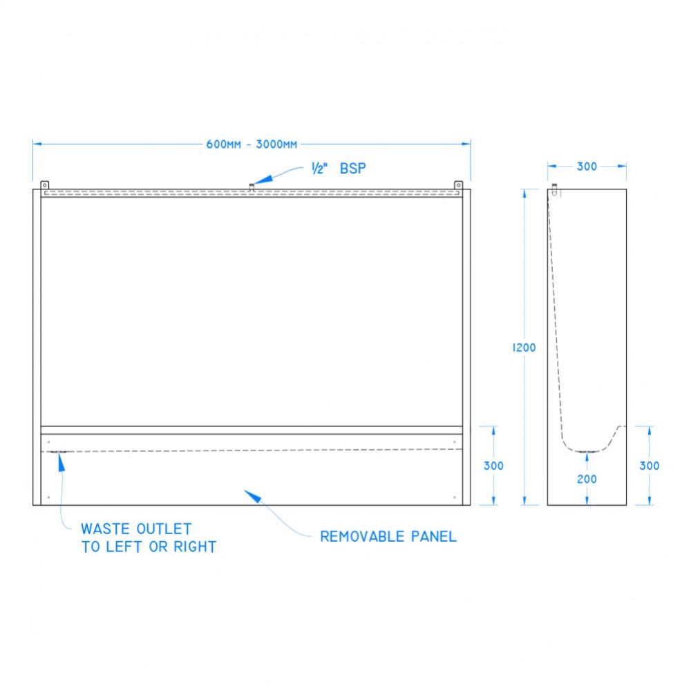 Stainless Steel Floor Trough Urinal 2100mm Buy Online Ireland CommercialSinks.ie