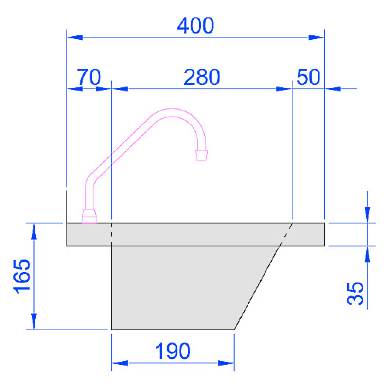 3000mm Wash Trough, Wall Rod Operated