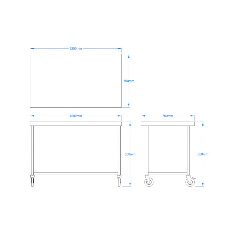 1200 x 700mm Mobile Stainless Steel Table
