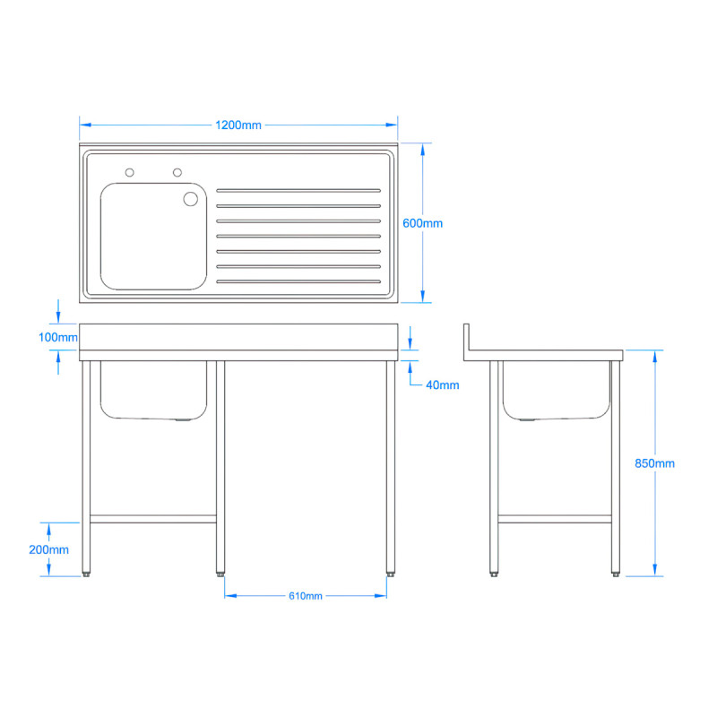 1200 x 600mm Sink - with void