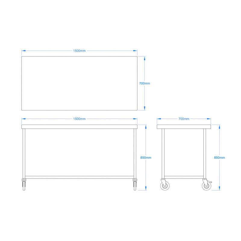 1500 x 700mm Mobile Stainless Steel Table