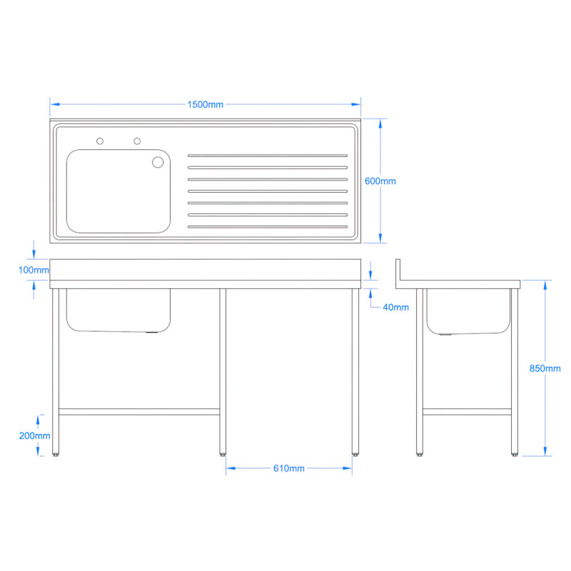 1500 x 600mm Sink - with void