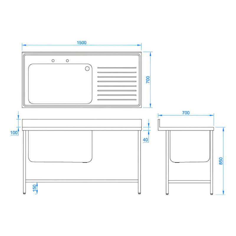 1500 x 700mm Jumbo Bowl Sink