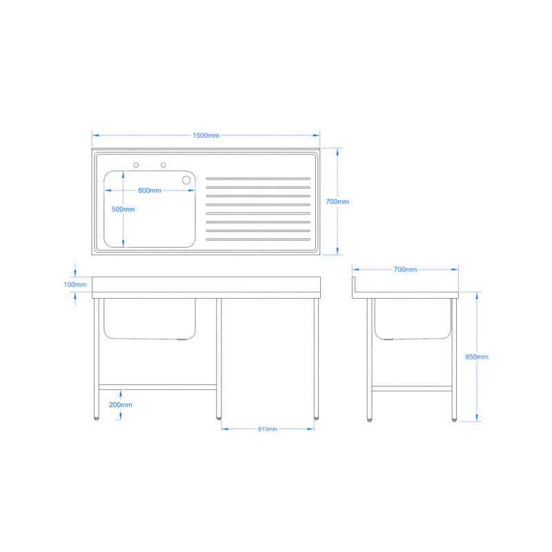 1500 x 700mm Sink - with void