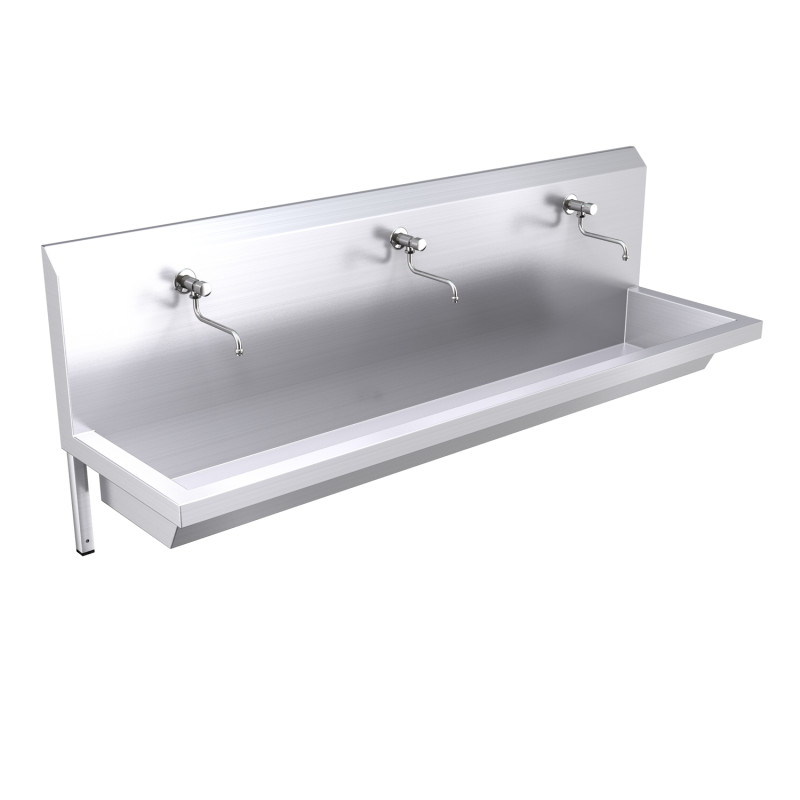 1800mm High Back Wash Trough, Self Closing Taps