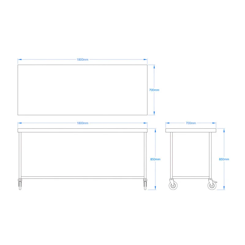 1800 x 700mm Mobile Stainless Steel Table
