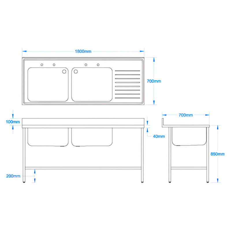 1800 x 700mm Sink (Large Bowl)