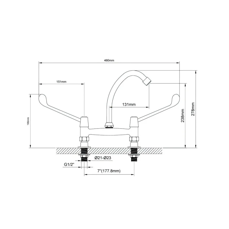 Deck Mixer Tap With 6" Levers