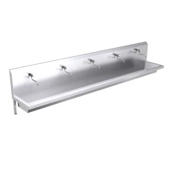 3000mm High Back Wash Trough, Self Closing Taps