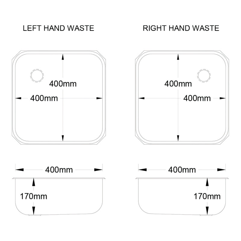 400 x 400 x 170mm Weld-in Bowl