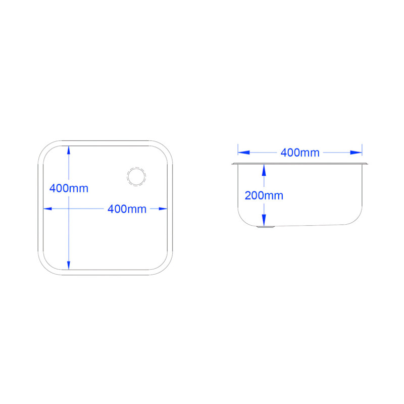 400 x 400 x 200mm Stainless Steel Inset Bowl
