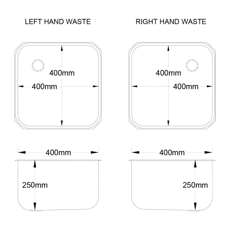 400 x 400 x 250mm Weld-in Bowl