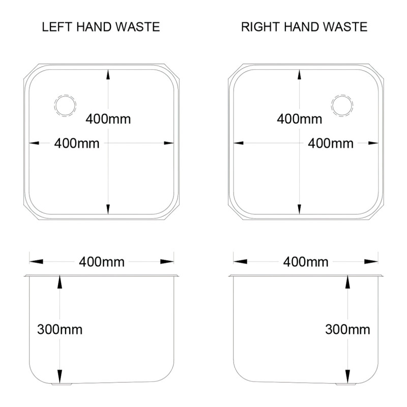 400 x 400 x 300mm Weld-in Bowl