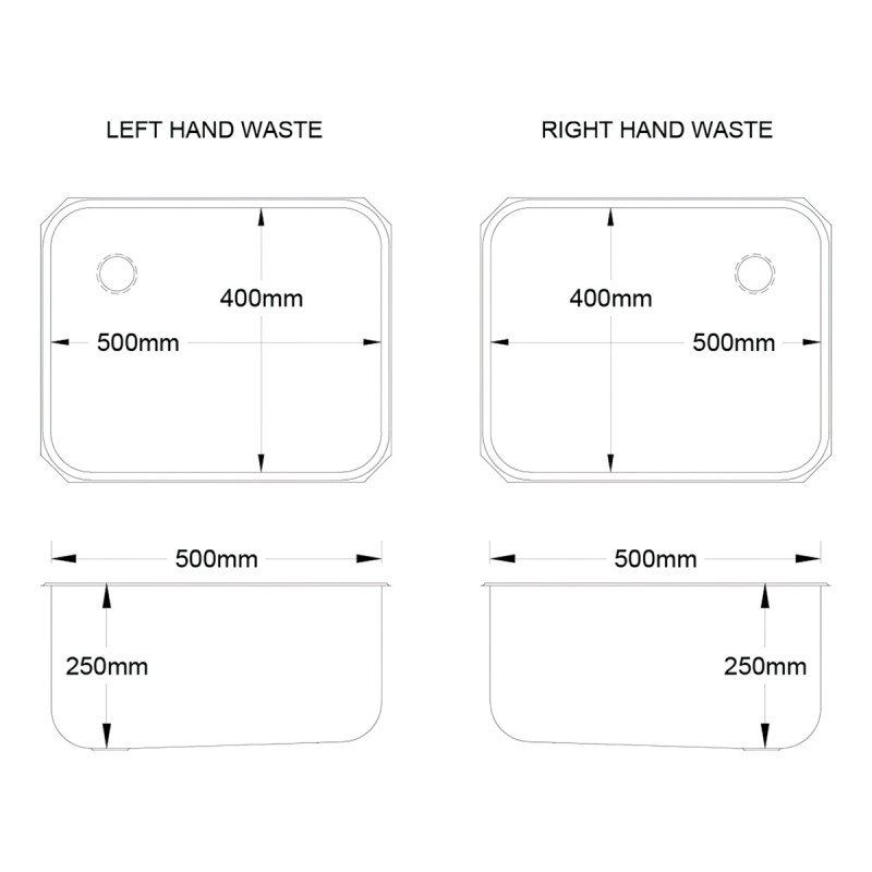 500 x 400 x 250mm Weld-in Bowl