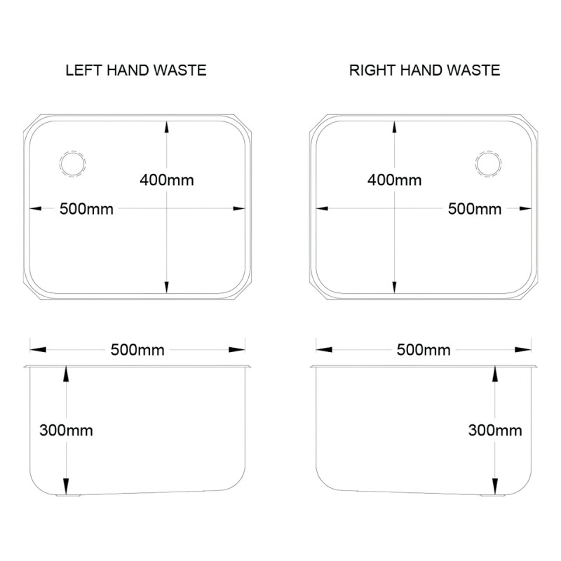 500 x 400 x 300mm Weld-in Bowl