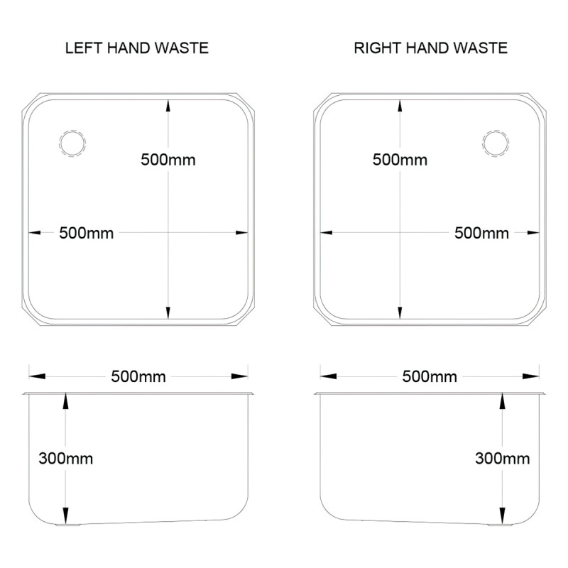 500 x 500 x 300mm Weld-in Bowl