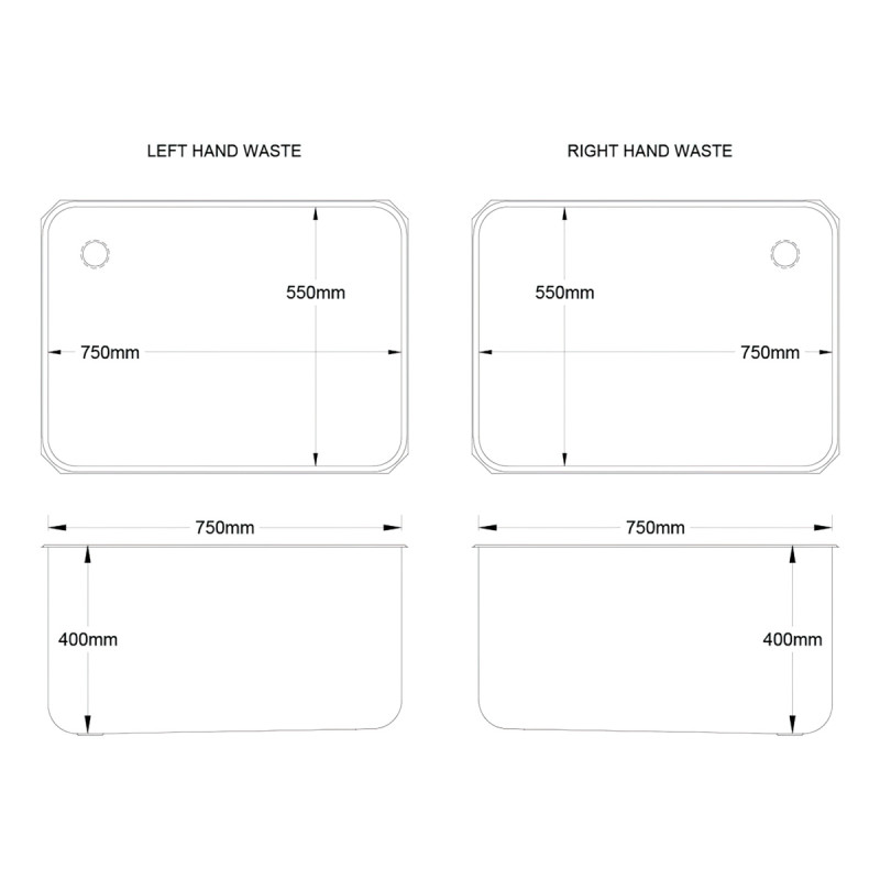 750 x 550 x 400mm 'Jumbo' Weld-in Bowl