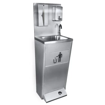 Foot Operated Wash Hand Basin with soap, towel dispenser