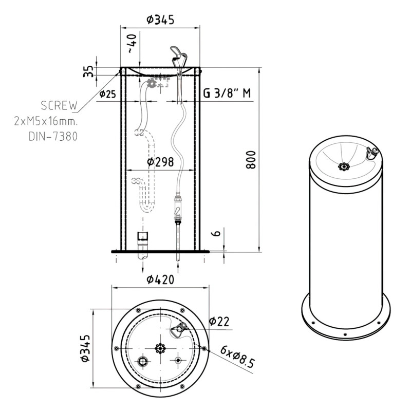 Central "Island" Pedestal Drinking Fountain (Floor Mounted)