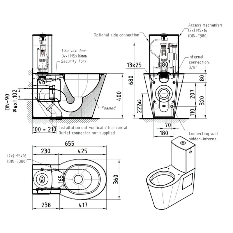 Close Coupled Stainless Steel Toilet