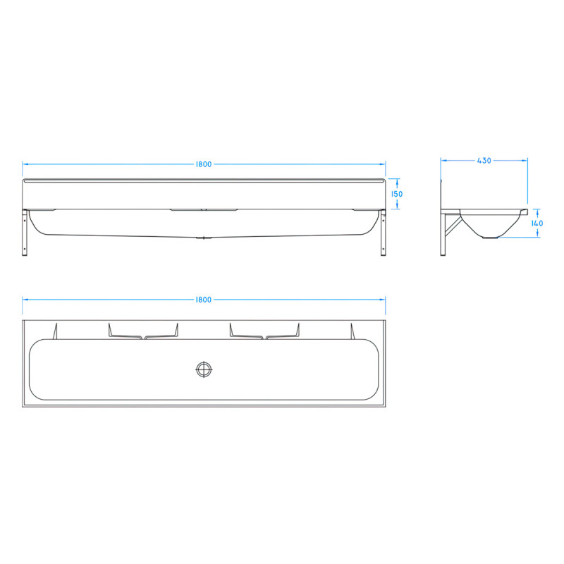 1800mm Wash Trough With Splashback