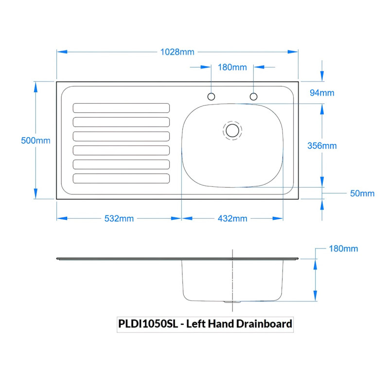 Inset Sink Top 1028 x 500mm