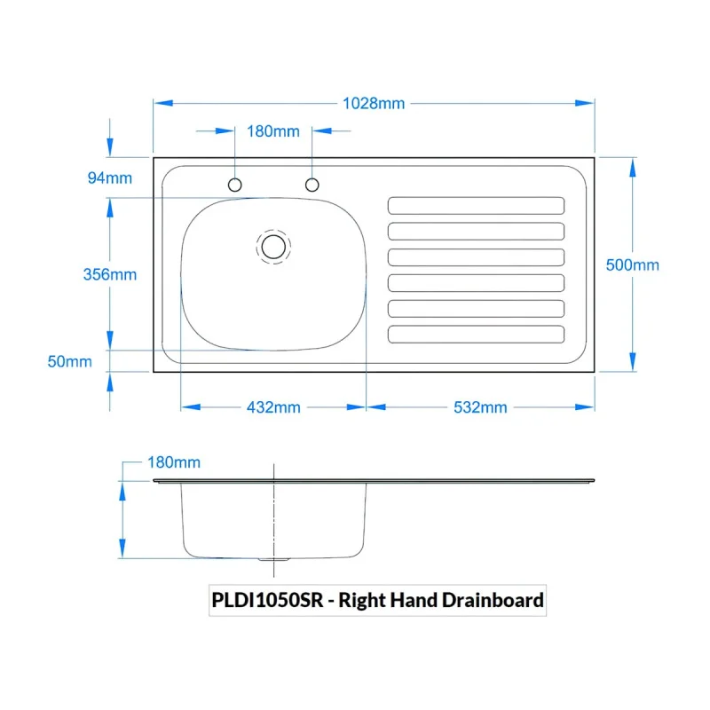 Inset Sink Top 1028 x 500mm