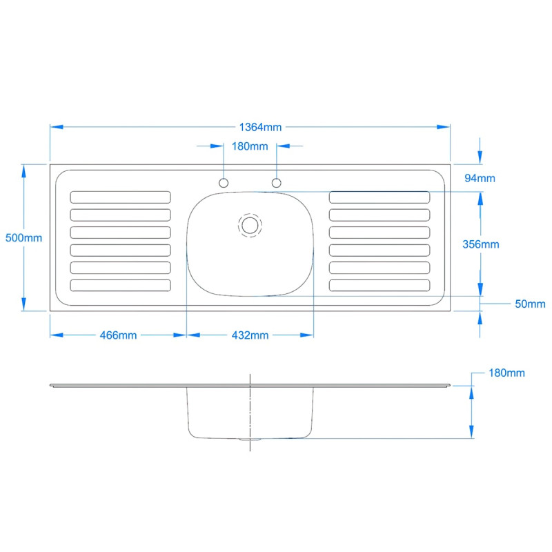 Double Drain Inset Sink Top 1364 x 500mm