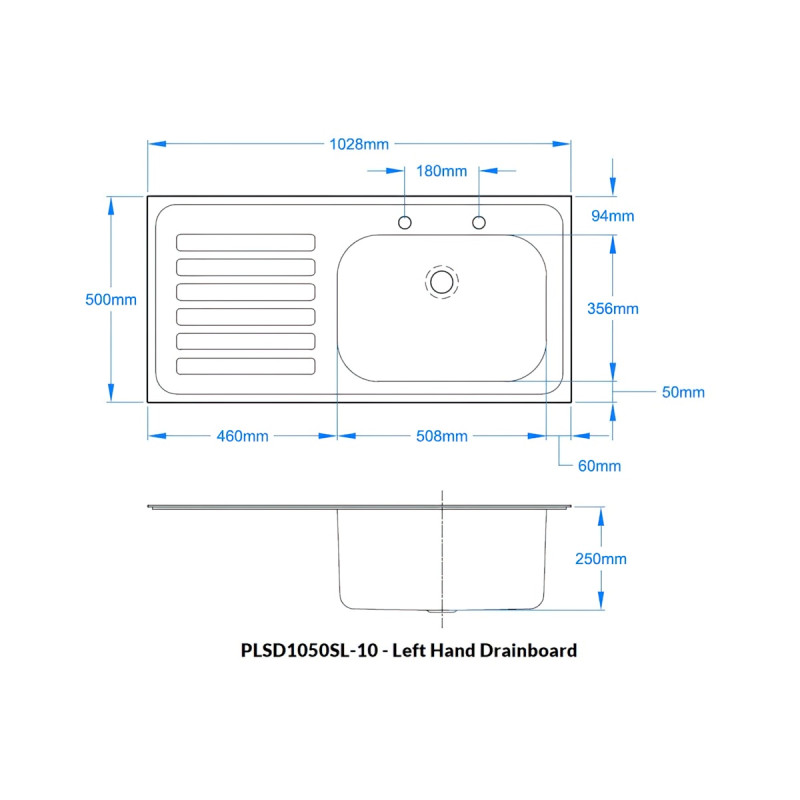 Inset Hospital Sink Top 1028 x 500mm - Large Bowl