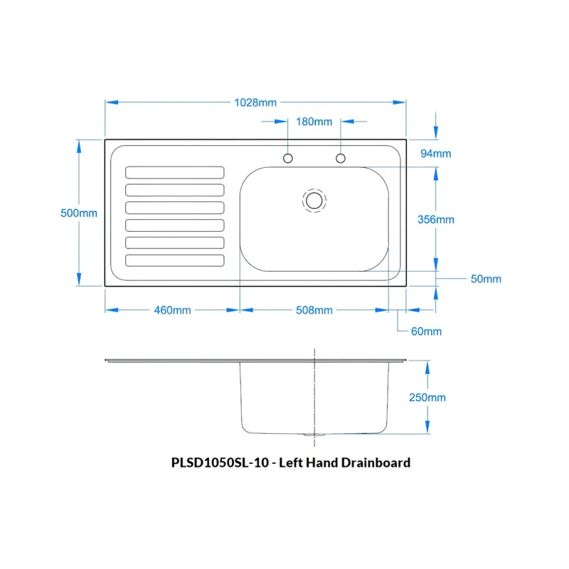 Inset Hospital Sink Top 1028 x 500mm - Large Bowl